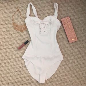 White lace up bodysuit